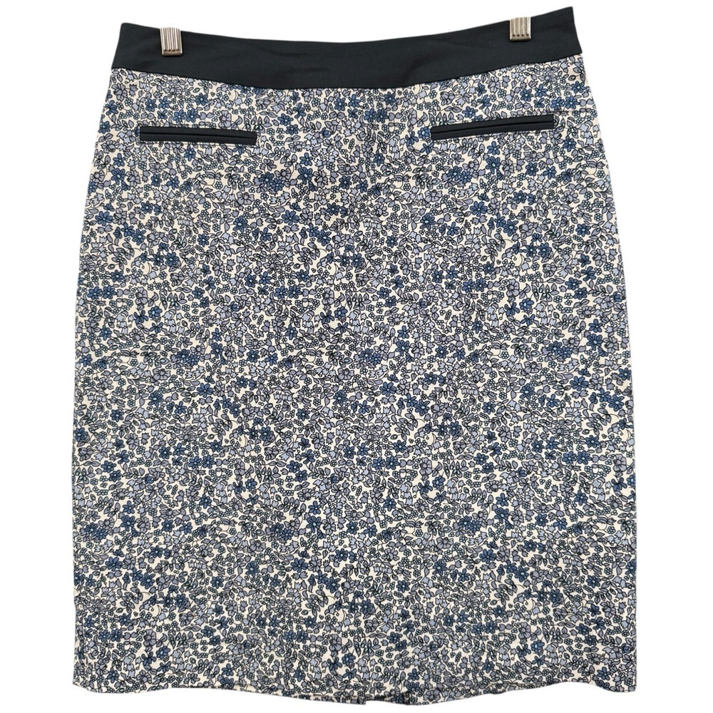 🌸 Margaret M Womens M Blue White Floral Pencil Skirt Stretch Pull On Work Chic